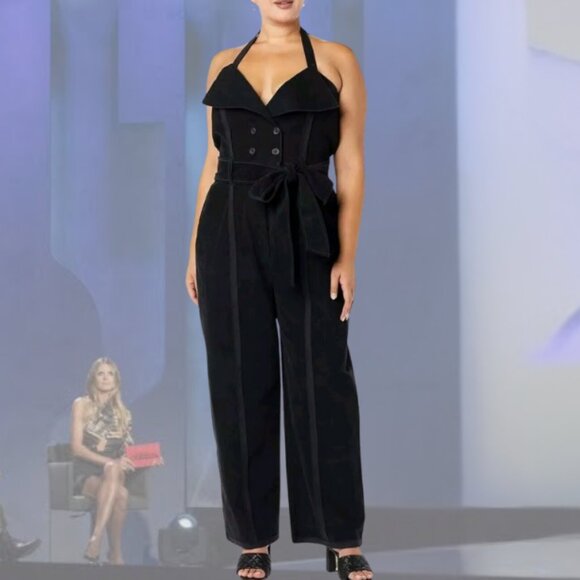 NWT MAKING THE CUT - Deconstructed Halter Jumpsuit Corduroy - Black - S  |  M - Picture 4 of 6